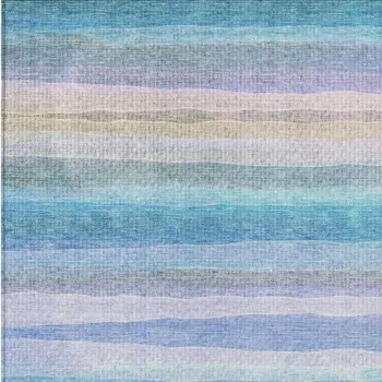 5' X 8' Aqua Lavender And Peach Striped Washable Indoor Outdoor Area Rug