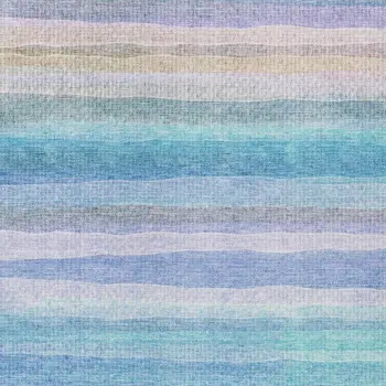 5' X 8' Aqua Lavender And Peach Striped Washable Indoor Outdoor Area Rug