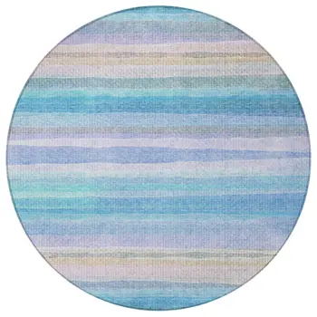 8' Aqua Lavender And Peach Round Striped Washable Indoor Outdoor Area Rug