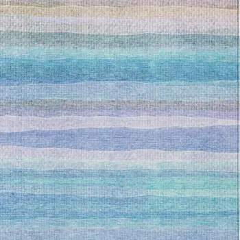 8' X 10' Aqua Lavender And Peach Striped Washable Indoor Outdoor Area Rug