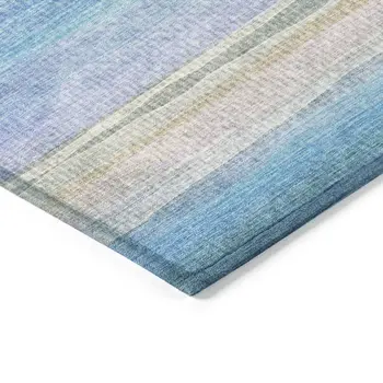 9' X 12' Aqua Lavender And Peach Striped Washable Indoor Outdoor Area Rug