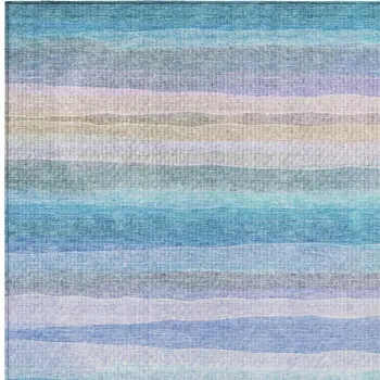 9' X 12' Aqua Lavender And Peach Striped Washable Indoor Outdoor Area Rug