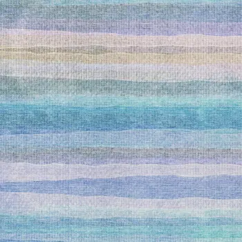 10' X 14' Aqua Lavender And Peach Striped Washable Indoor Outdoor Area Rug