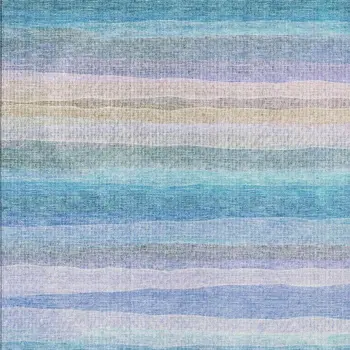 10' X 14' Aqua Lavender And Peach Striped Washable Indoor Outdoor Area Rug