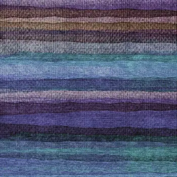 3' X 5' Blue Purple And Taupe Striped Washable Indoor Outdoor Area Rug