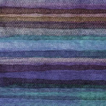 3' X 5' Blue Purple And Taupe Striped Washable Indoor Outdoor Area Rug