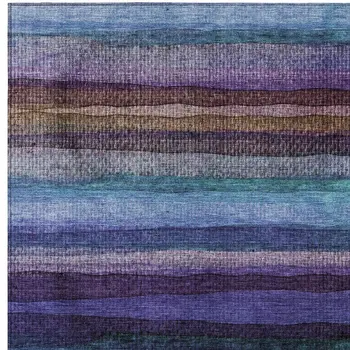5' X 8' Blue Purple And Taupe Striped Washable Indoor Outdoor Area Rug