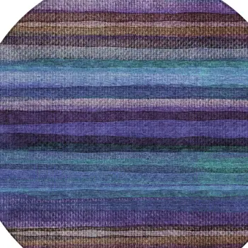 8' Blue Purple And Taupe Round Striped Washable Indoor Outdoor Area Rug