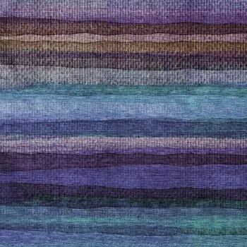 8' X 10' Blue Purple And Taupe Striped Washable Indoor Outdoor Area Rug