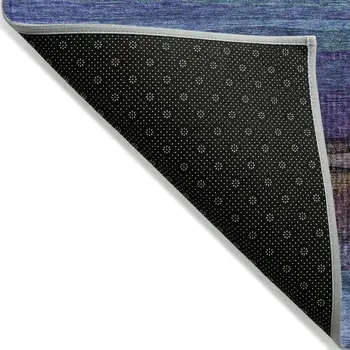 9' X 12' Blue Purple And Taupe Striped Washable Indoor Outdoor Area Rug