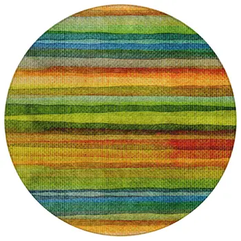 8' Green Teal Blue And Copper Round Striped Washable Indoor Outdoor Area Rug