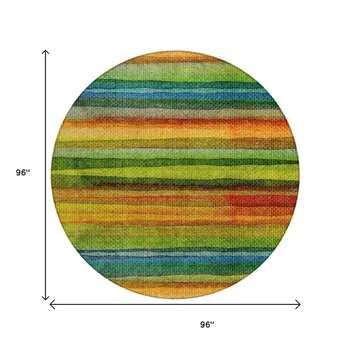 8' Green Teal Blue And Copper Round Striped Washable Indoor Outdoor Area Rug