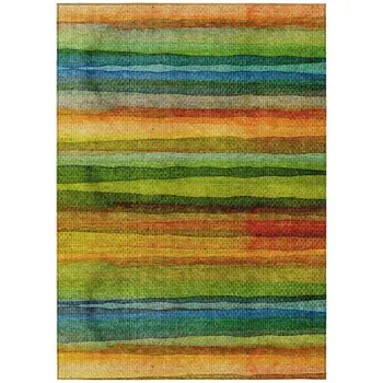 8' X 10' Green Teal Blue And Copper Striped Washable Indoor Outdoor Area Rug