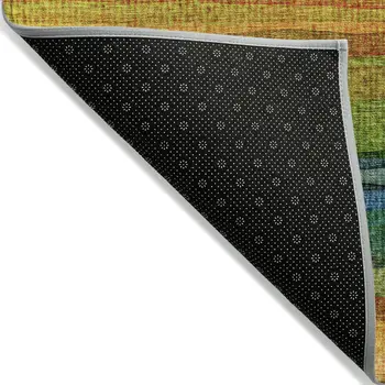 8' X 10' Green Teal Blue And Copper Striped Washable Indoor Outdoor Area Rug