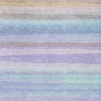 3' X 5' Lavender Sky Blue And Beige Striped Washable Indoor Outdoor Area Rug