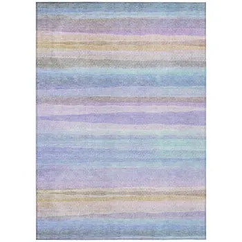 3' X 5' Lavender Sky Blue And Beige Striped Washable Indoor Outdoor Area Rug
