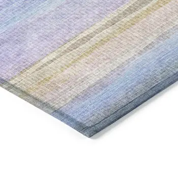3' X 5' Lavender Sky Blue And Beige Striped Washable Indoor Outdoor Area Rug