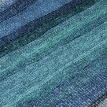8' Teal Blue Aqua And Navy Blue Round Striped Washable Indoor Outdoor Area Rug