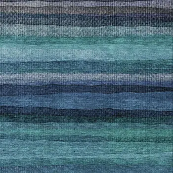 8' X 10' Teal Blue Aqua And Navy Blue Striped Washable Indoor Outdoor Area Rug
