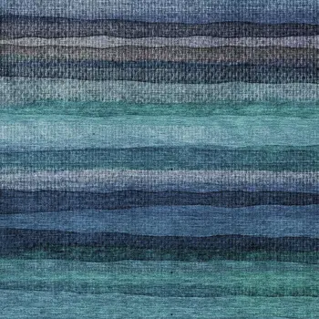 8' X 10' Teal Blue Aqua And Navy Blue Striped Washable Indoor Outdoor Area Rug
