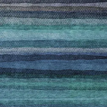 8' X 10' Teal Blue Aqua And Navy Blue Striped Washable Indoor Outdoor Area Rug