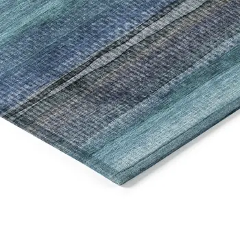 8' X 10' Teal Blue Aqua And Navy Blue Striped Washable Indoor Outdoor Area Rug