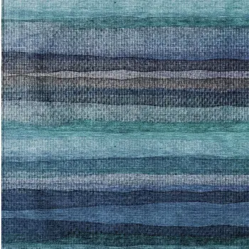9' X 12' Teal Blue Aqua And Navy Blue Striped Washable Indoor Outdoor Area Rug