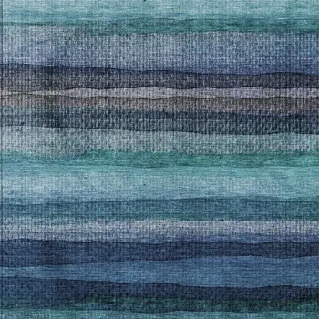 10' X 14' Teal Blue Aqua And Navy Blue Striped Washable Indoor Outdoor Area Rug