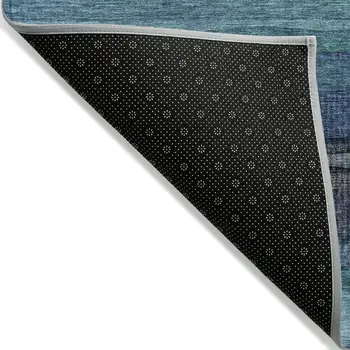 10' X 14' Teal Blue Aqua And Navy Blue Striped Washable Indoor Outdoor Area Rug