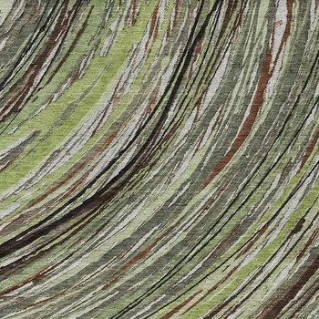 3' X 5' Artichoke Green Brown And Ivory Abstract Washable Indoor Outdoor Area Rug