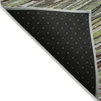 3' X 5' Artichoke Green Brown And Ivory Abstract Washable Indoor Outdoor Area Rug