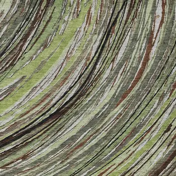 5' X 8' Artichoke Green Brown And Ivory Abstract Washable Indoor Outdoor Area Rug
