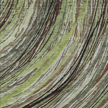 5' X 8' Artichoke Green Brown And Ivory Abstract Washable Indoor Outdoor Area Rug