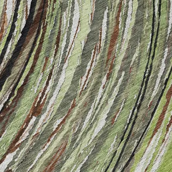 8' Artichoke Green Brown And Ivory Round Abstract Washable Indoor Outdoor Area Rug