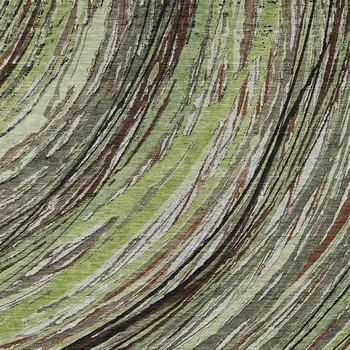 8' X 10' Artichoke Green Brown And Ivory Abstract Washable Indoor Outdoor Area Rug