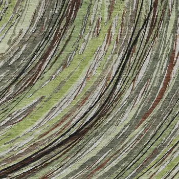 9' X 12' Artichoke Green Brown And Ivory Abstract Washable Indoor Outdoor Area Rug