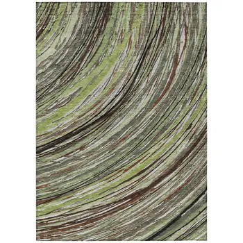 10' X 14' Artichoke Green Brown And Ivory Abstract Washable Indoor Outdoor Area Rug