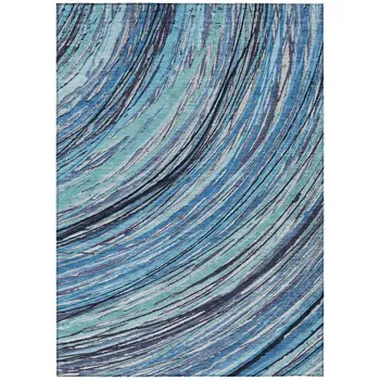 5' X 8' Blue Aqua And Ivory Abstract Washable Indoor Outdoor Area Rug