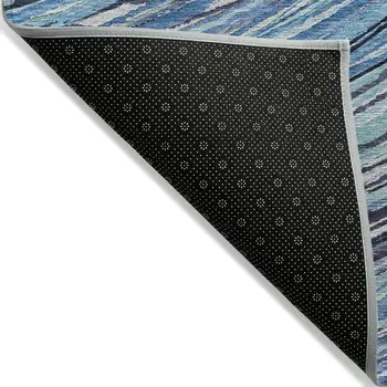 8' Blue Aqua And Ivory Round Abstract Washable Indoor Outdoor Area Rug