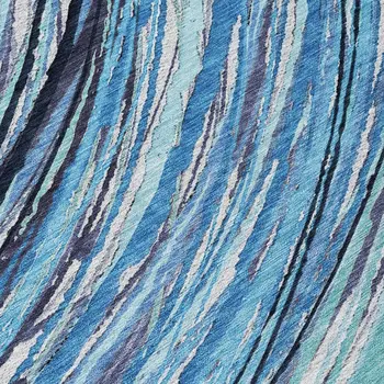 8' Blue Aqua And Ivory Round Abstract Washable Indoor Outdoor Area Rug
