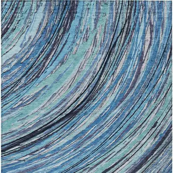 8' X 10' Blue Aqua And Ivory Abstract Washable Indoor Outdoor Area Rug