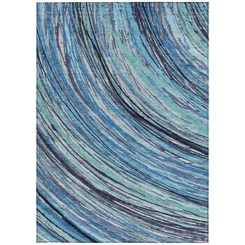 9' X 12' Blue Aqua And Ivory Abstract Washable Indoor Outdoor Area Rug