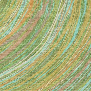 5' X 8' Green Peach And Gold Abstract Washable Indoor Outdoor Area Rug