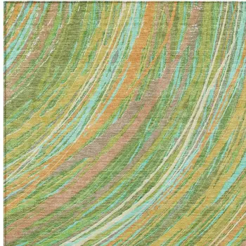 5' X 8' Green Peach And Gold Abstract Washable Indoor Outdoor Area Rug