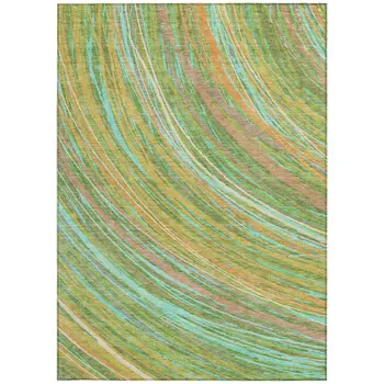 5' X 8' Green Peach And Gold Abstract Washable Indoor Outdoor Area Rug