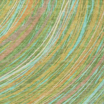 8' X 10' Green Peach And Gold Abstract Washable Indoor Outdoor Area Rug