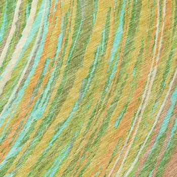 8' X 10' Green Peach And Gold Abstract Washable Indoor Outdoor Area Rug