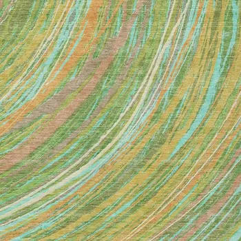 9' X 12' Green Peach And Gold Abstract Washable Indoor Outdoor Area Rug