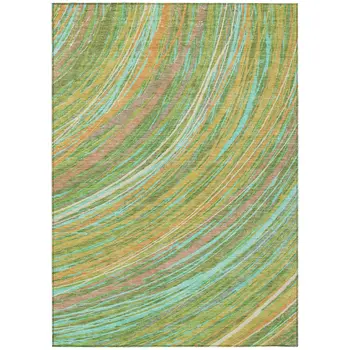 10' X 14' Green Peach And Gold Abstract Washable Indoor Outdoor Area Rug