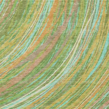 10' X 14' Green Peach And Gold Abstract Washable Indoor Outdoor Area Rug